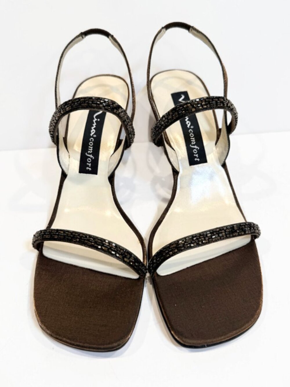 Nina "Comfort" Dressy Sandals - Metallic Bronze, Strappy Slingback, Kitten Heels